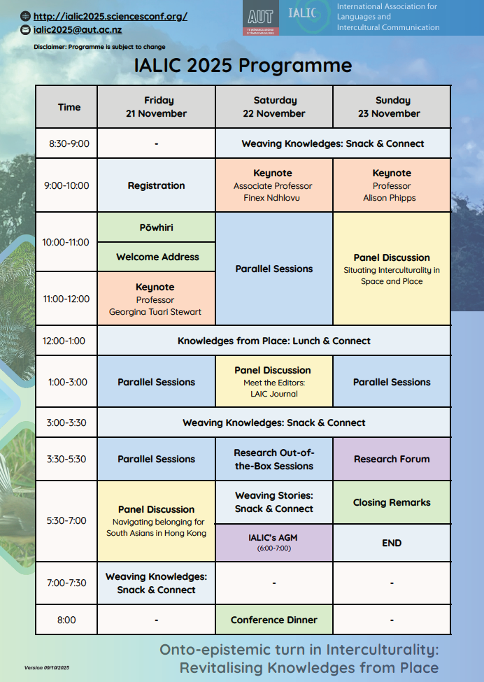 IALIC 2025 Auckland - Aotearoa - Programme (Version 09102025)